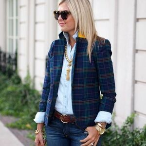 Merona size 6 Navy Plaid Women's preppy wool blend Blazer, clueless